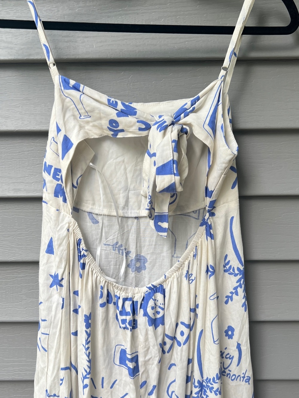Paper Heart Anthropologie Maxi Dress Vino Tie Back Size S White Blue Summer - Picture 5 of 14